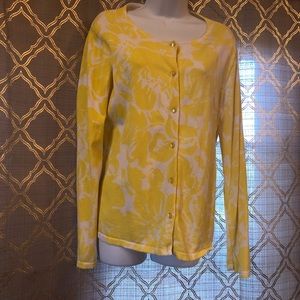 Jones New York yellow white floral cardigan